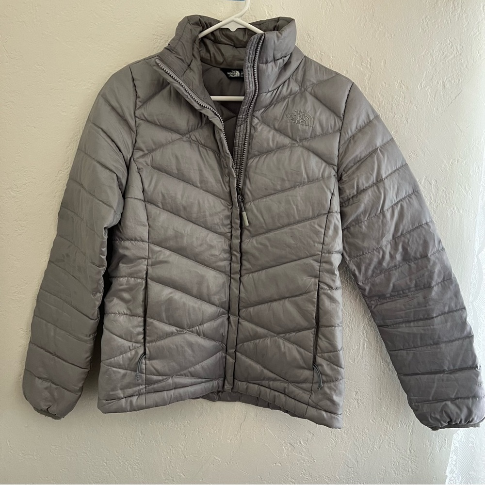 The North Face Goose Down Puffer Jacket Womens Small Silver Grey 550